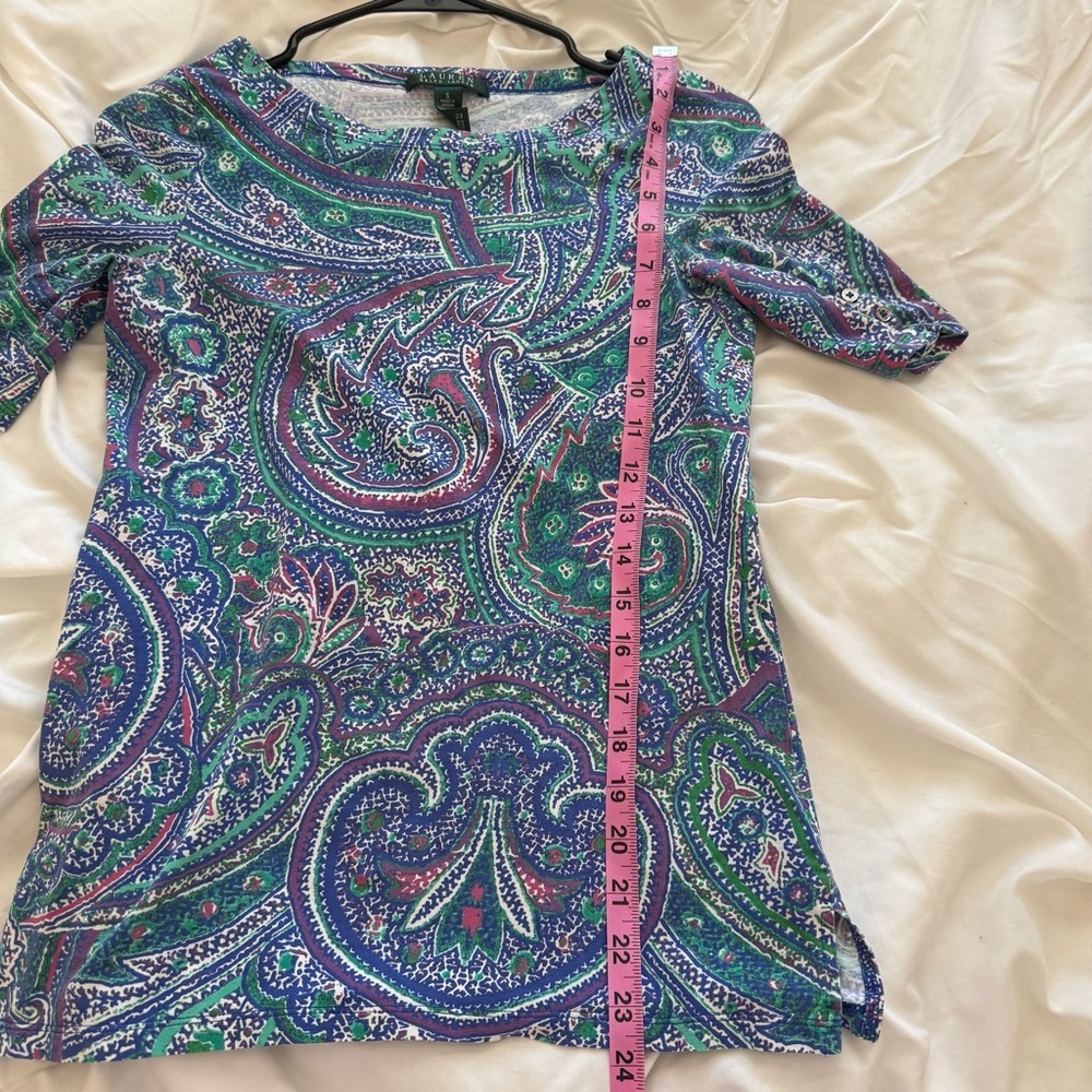 Lauren Ralph Lauren Paisley Print Blue Multi Color Pullover Shirt Artsy Vtg Sm - Picture 6 of 6